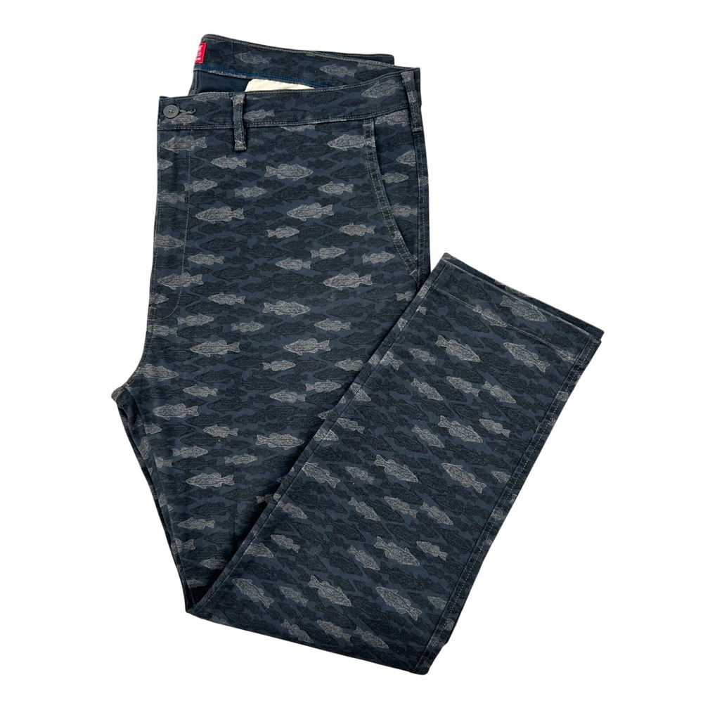 Levis XX Chino Standard Taper Pants Mens Navy Blue Fish‎ Print 30 Inseam